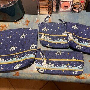 Vera Bradley Cosmetic Bags set in Blue Holiday pattern